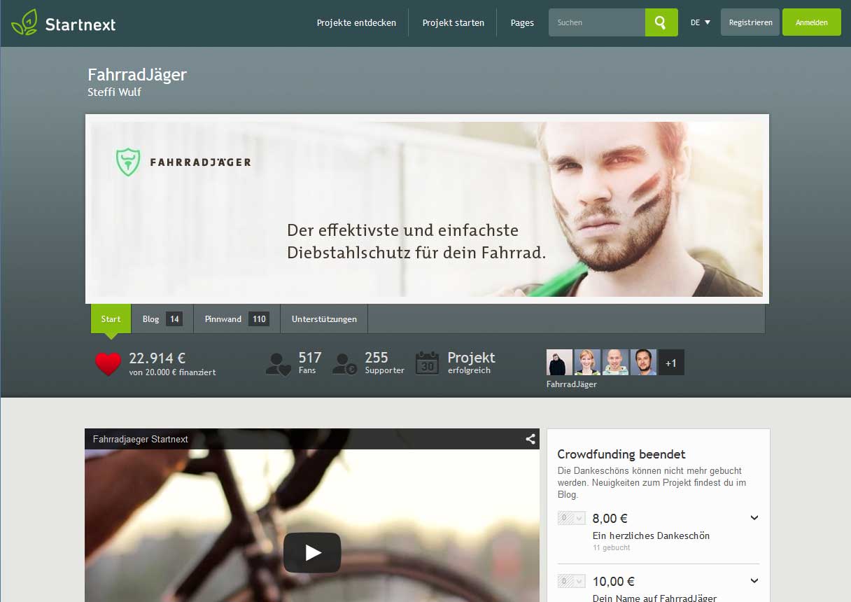 FahrradJäger Crowdfunding Kampagne auf startnext.com