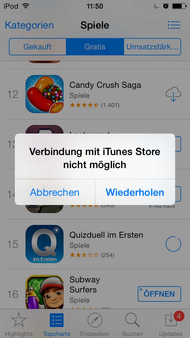 Aktuell kommt es zum Problem Verbindung mit iTunes Store nicht möglich