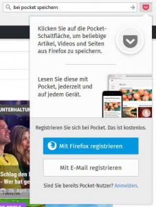 Im Firefox wird der Button "Bei Pocket speichern" automatisch integriert